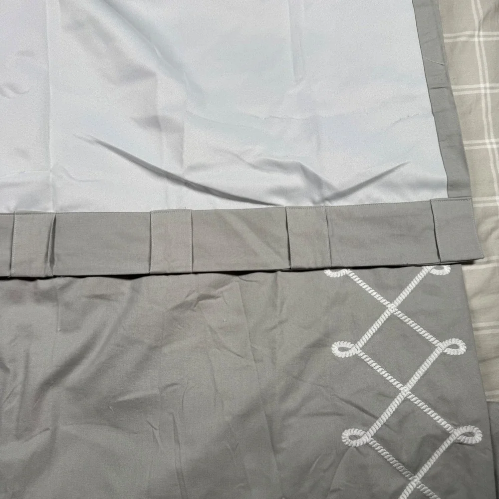 Pottery Barn Kids Gray White Rope Lattice Blackout Curtain Panel 44x96 Cotton